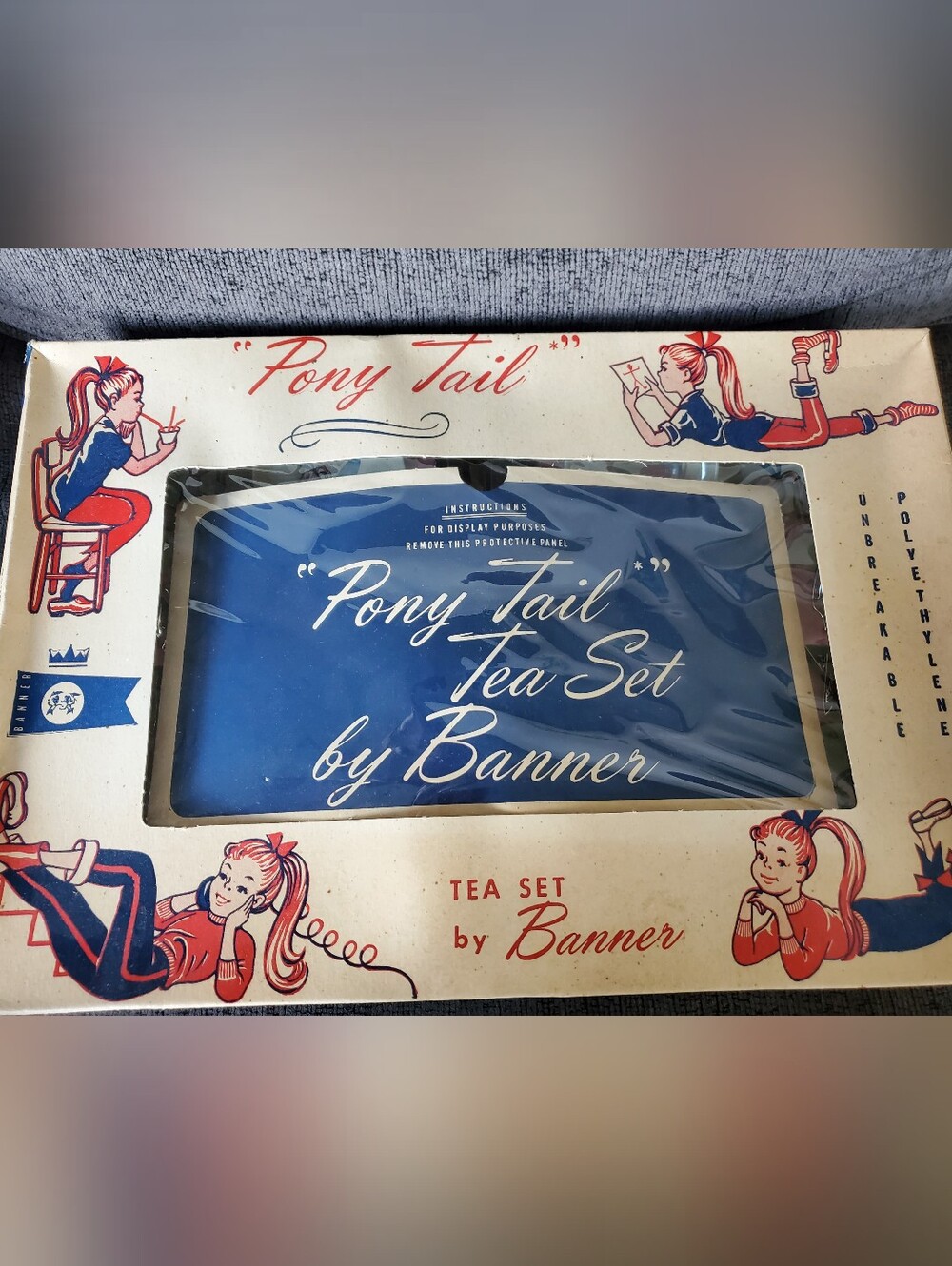 Vintage 1950s Banner Plastics Pony Tail Toy Tea Party Set Boxed Complete